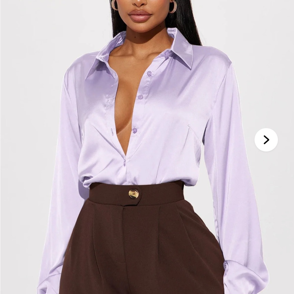 Fashion Nova Light Purple Satin Button Down Shirt